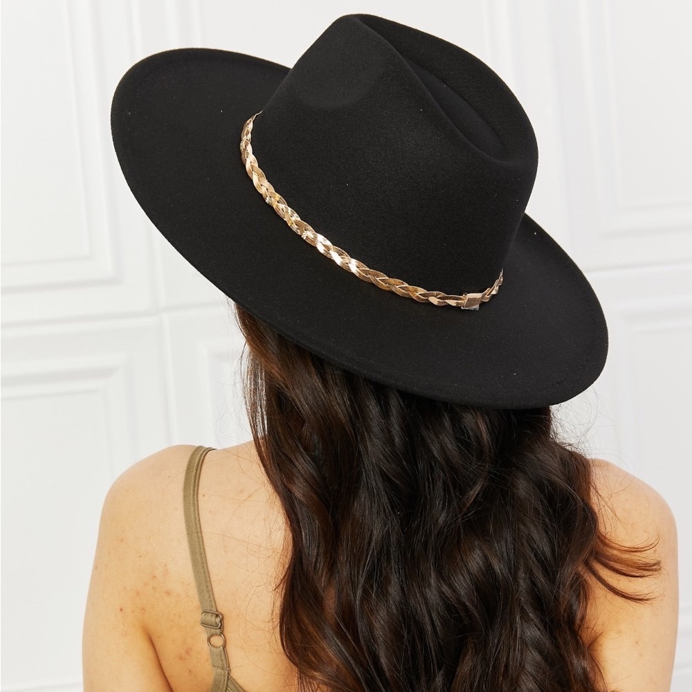 Gold Detailing Black Fedora Hat
